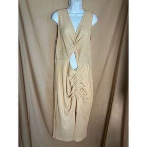 Unbranded Waffle Knit Dress Women 2XL Cream Excellent Cutout Ruched Twist Front